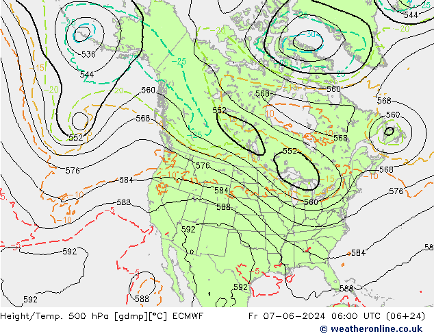 Z500/Rain (+SLP)/Z850 ECMWF vie 07.06.2024 06 UTC