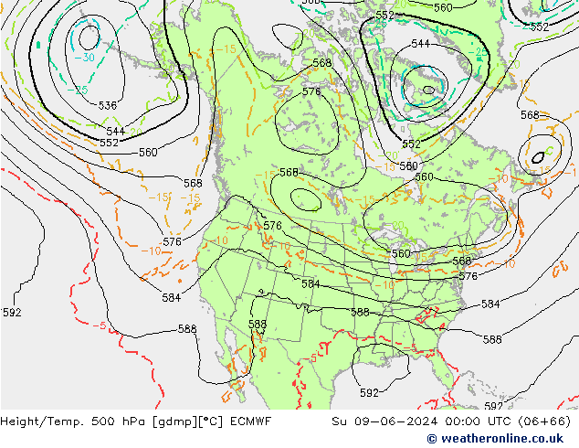 Z500/Rain (+SLP)/Z850 ECMWF nie. 09.06.2024 00 UTC