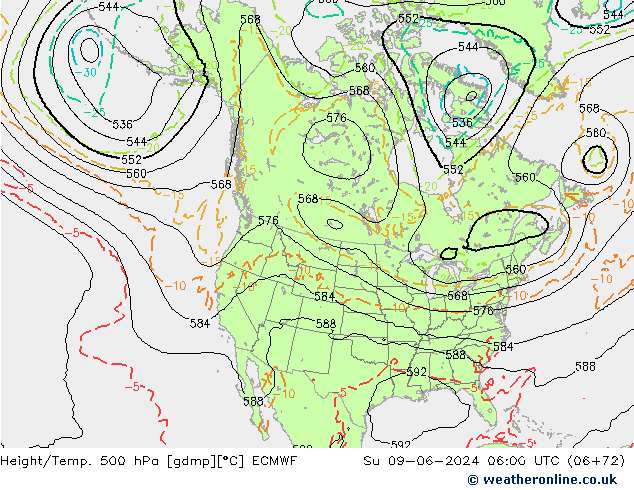 Z500/Regen(+SLP)/Z850 ECMWF zo 09.06.2024 06 UTC