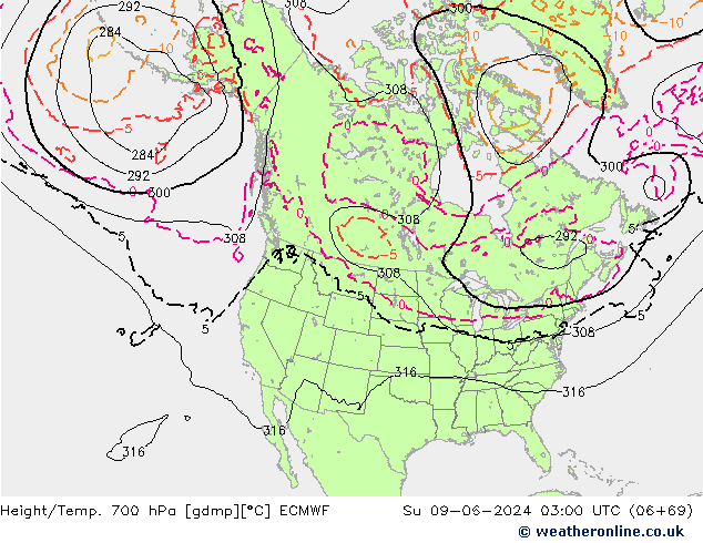 Geop./Temp. 700 hPa ECMWF dom 09.06.2024 03 UTC