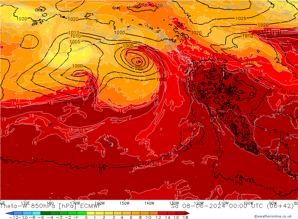 Theta-W 850hPa ECMWF Sa 08.06.2024 00 UTC