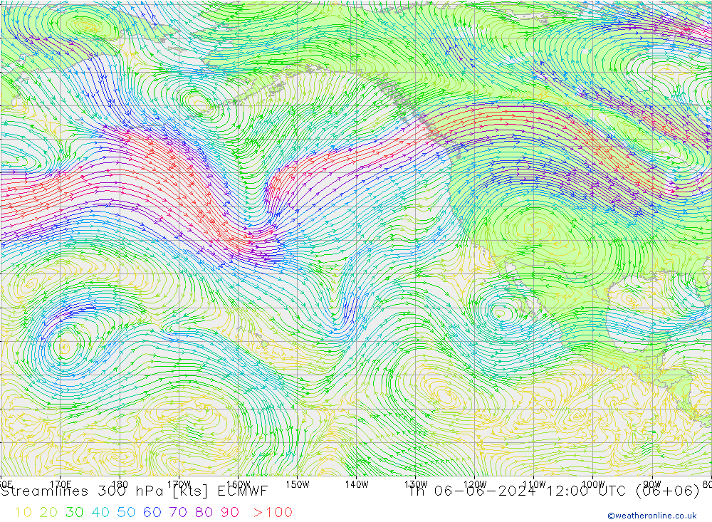 Ligne de courant 300 hPa ECMWF jeu 06.06.2024 12 UTC