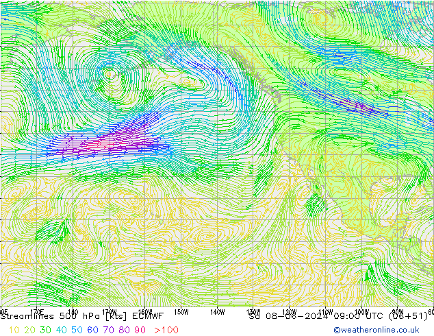 Streamlines 500 hPa ECMWF Sa 08.06.2024 09 UTC