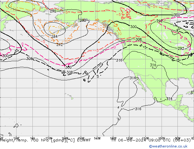 Height/Temp. 700 hPa ECMWF Čt 06.06.2024 09 UTC