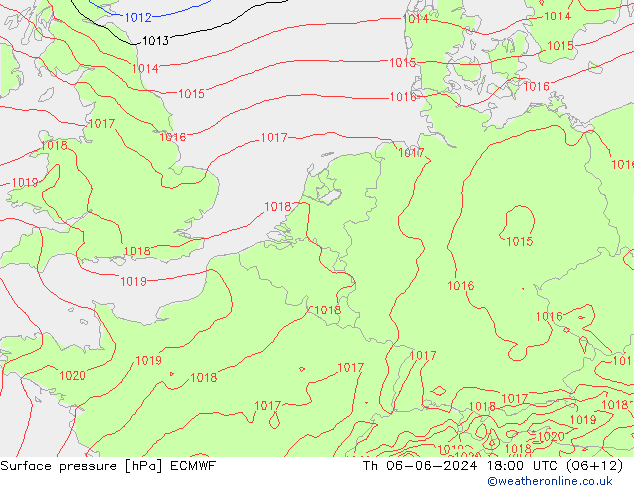 Surface pressure ECMWF Th 06.06.2024 18 UTC