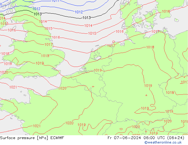 Presión superficial ECMWF vie 07.06.2024 06 UTC