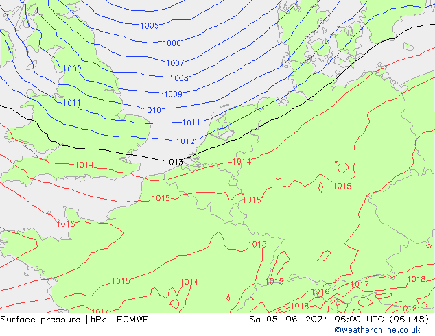 Bodendruck ECMWF Sa 08.06.2024 06 UTC