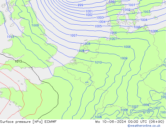 Atmosférický tlak ECMWF Po 10.06.2024 00 UTC