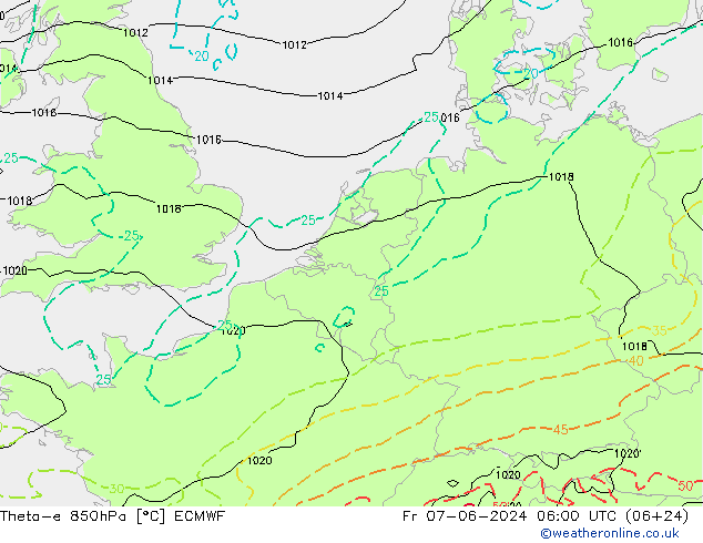 Theta-e 850hPa ECMWF Fr 07.06.2024 06 UTC