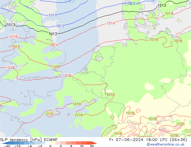 SLP tendency ECMWF Sex 07.06.2024 18 UTC