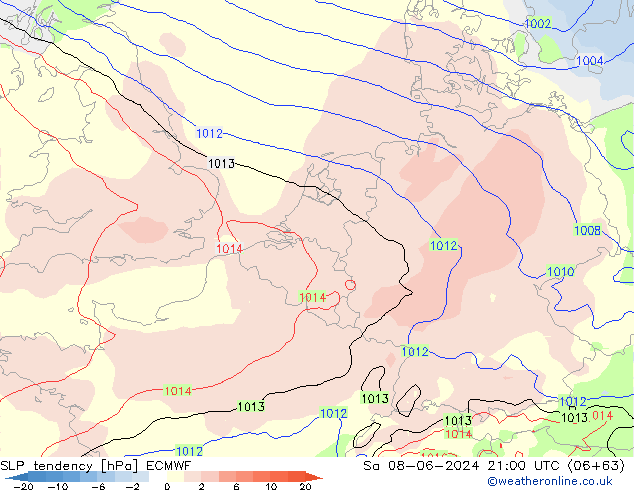 SLP tendency ECMWF Sáb 08.06.2024 21 UTC