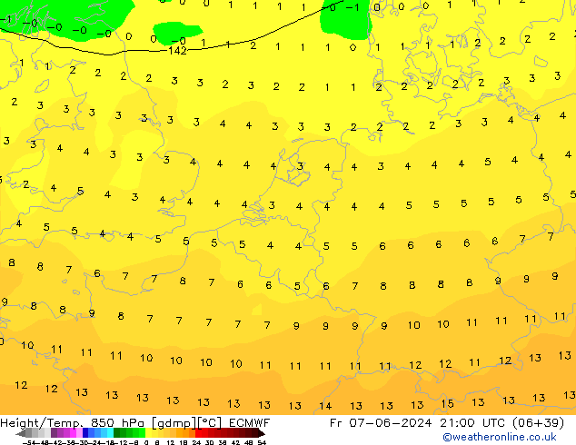 Height/Temp. 850 hPa ECMWF Sex 07.06.2024 21 UTC