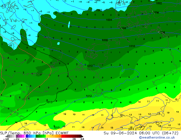 850 hPa Yer Bas./Sıc ECMWF Paz 09.06.2024 06 UTC