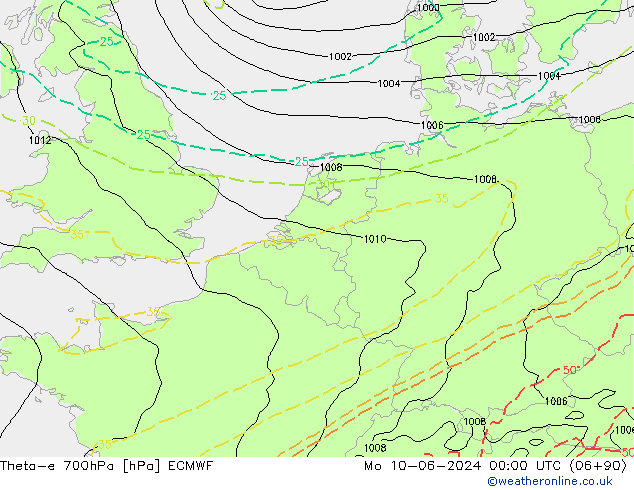 Theta-e 700hPa ECMWF ma 10.06.2024 00 UTC