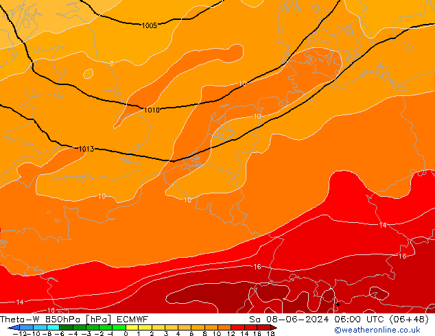 Theta-W 850hPa ECMWF sab 08.06.2024 06 UTC