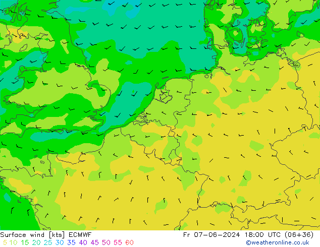 Surface wind ECMWF Fr 07.06.2024 18 UTC