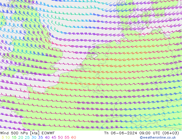 Wind 500 hPa ECMWF Th 06.06.2024 09 UTC