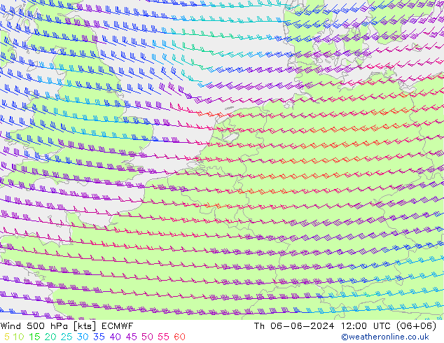 Vento 500 hPa ECMWF Qui 06.06.2024 12 UTC