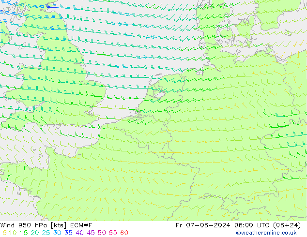 Wind 950 hPa ECMWF Fr 07.06.2024 06 UTC