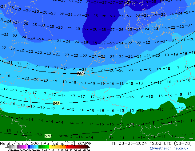 Z500/Rain (+SLP)/Z850 ECMWF czw. 06.06.2024 12 UTC