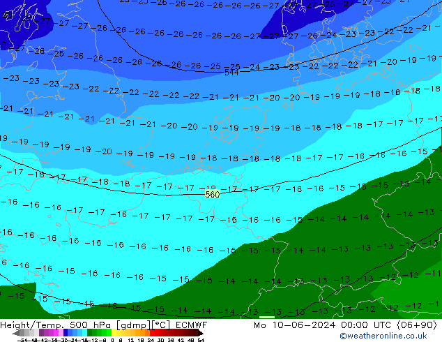 Height/Temp. 500 hPa ECMWF Mo 10.06.2024 00 UTC