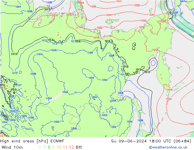 yüksek rüzgarlı alanlar ECMWF Paz 09.06.2024 18 UTC