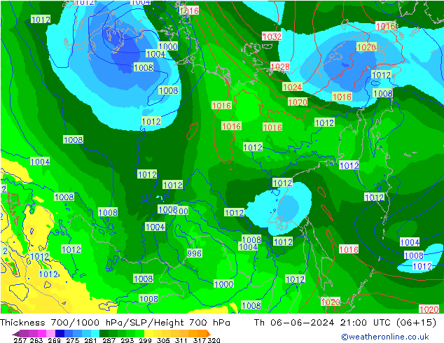 Thck 700-1000 hPa ECMWF Qui 06.06.2024 21 UTC