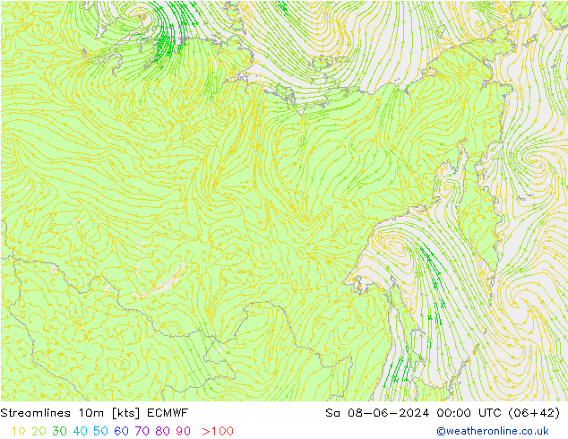 ветер 10m ECMWF сб 08.06.2024 00 UTC