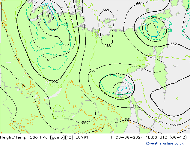 Z500/Rain (+SLP)/Z850 ECMWF gio 06.06.2024 18 UTC