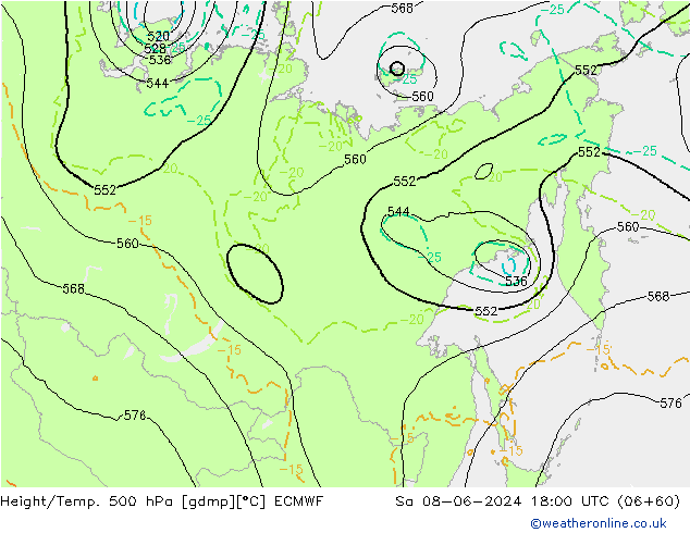 Z500/Rain (+SLP)/Z850 ECMWF Sa 08.06.2024 18 UTC