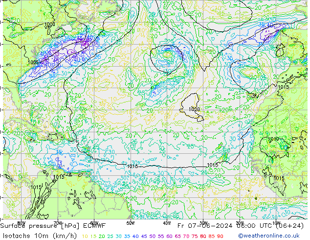 Isotachs (kph) ECMWF Fr 07.06.2024 06 UTC