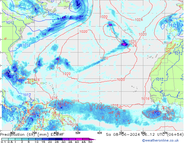 Z500/Rain (+SLP)/Z850 ECMWF Sa 08.06.2024 12 UTC