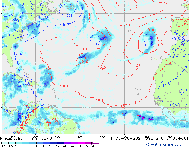 Srážky ECMWF Čt 06.06.2024 12 UTC