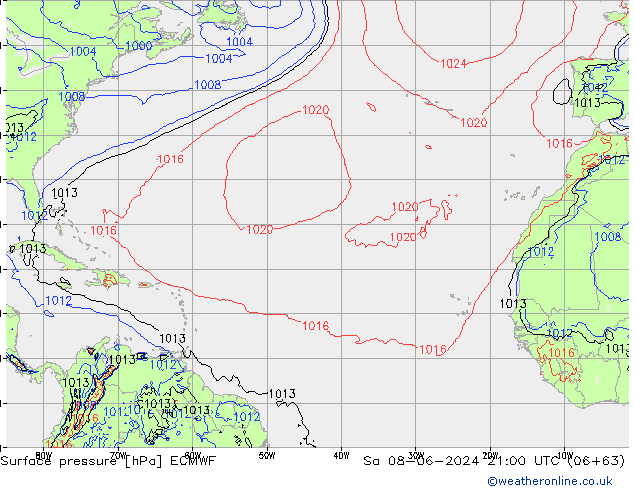 Pressione al suolo ECMWF sab 08.06.2024 21 UTC