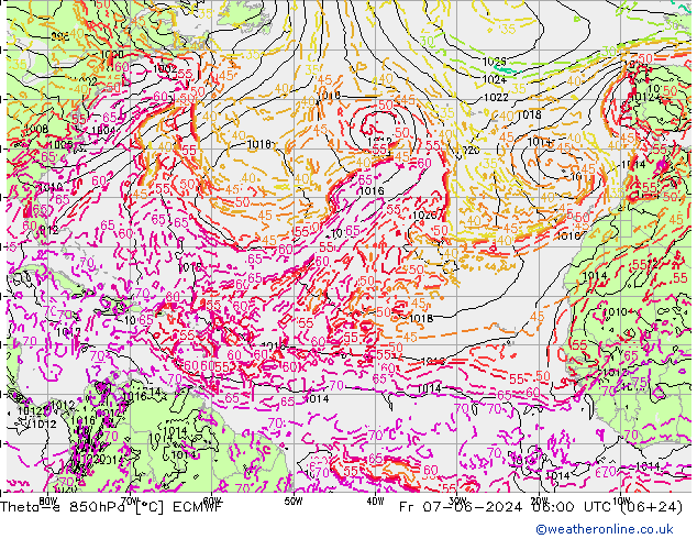 Theta-e 850hPa ECMWF Pá 07.06.2024 06 UTC