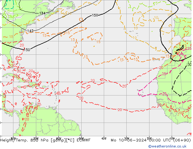 Z500/Rain (+SLP)/Z850 ECMWF lun 10.06.2024 00 UTC