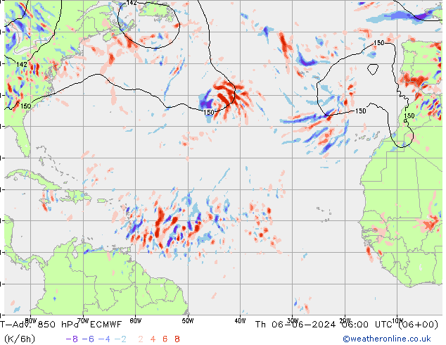 T-Adv. 850 hPa ECMWF Th 06.06.2024 06 UTC