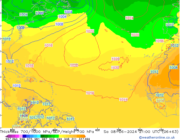 Thck 700-1000 hPa ECMWF sab 08.06.2024 21 UTC