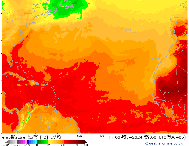 Temperatura (2m) ECMWF jue 06.06.2024 09 UTC
