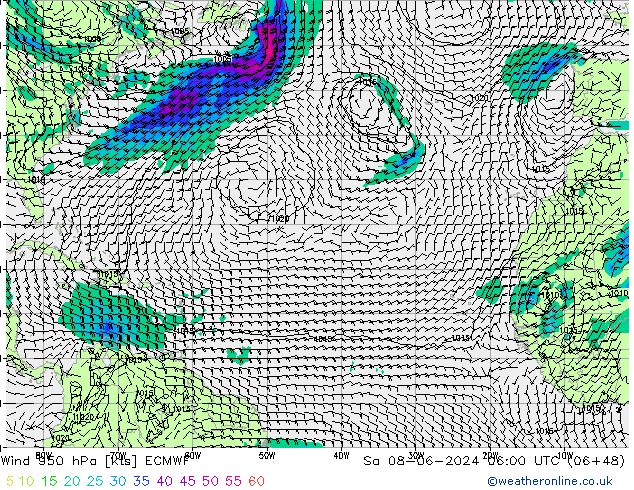 Vent 950 hPa ECMWF sam 08.06.2024 06 UTC