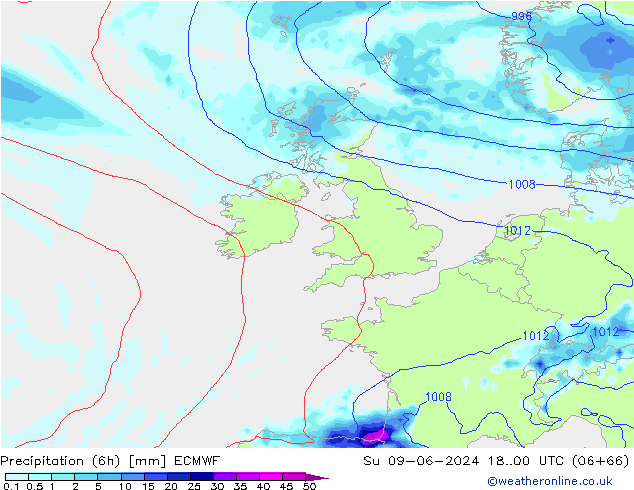 Z500/Yağmur (+YB)/Z850 ECMWF Paz 09.06.2024 00 UTC