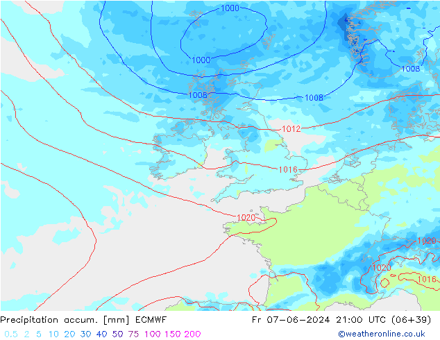 Precipitación acum. ECMWF vie 07.06.2024 21 UTC