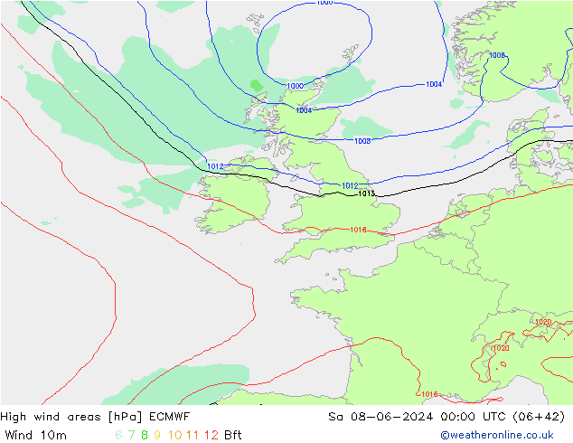 yüksek rüzgarlı alanlar ECMWF Cts 08.06.2024 00 UTC