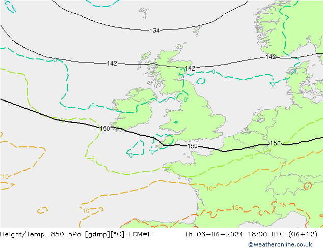 Height/Temp. 850 гПа ECMWF чт 06.06.2024 18 UTC