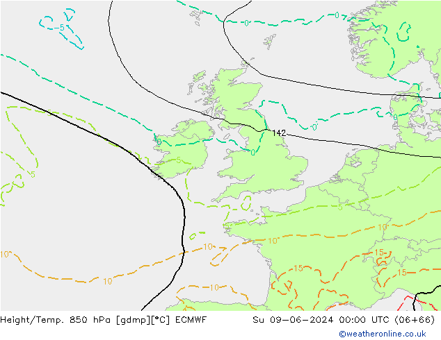 Z500/Yağmur (+YB)/Z850 ECMWF Paz 09.06.2024 00 UTC