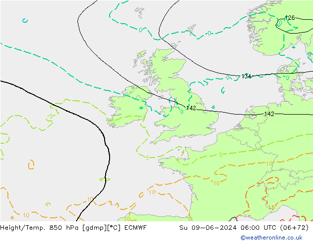 Yükseklik/Sıc. 850 hPa ECMWF Paz 09.06.2024 06 UTC