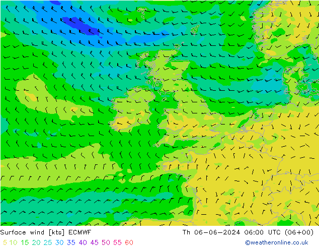 ветер 10 m ECMWF чт 06.06.2024 06 UTC