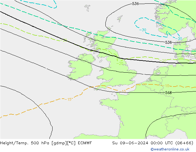 Z500/Yağmur (+YB)/Z850 ECMWF Paz 09.06.2024 00 UTC