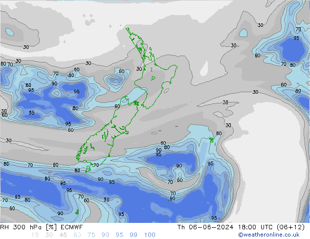 RH 300 hPa ECMWF Qui 06.06.2024 18 UTC