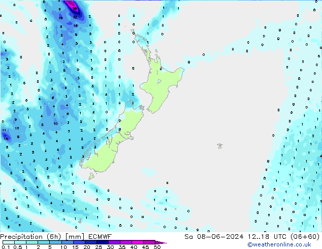 Precipitación (6h) ECMWF sáb 08.06.2024 18 UTC